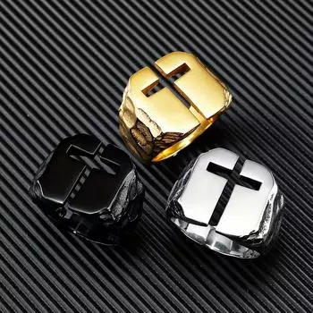 Мужские кольца с полым крестом, классические религиозные украшения для пары, подарок для друзей 7 золотой