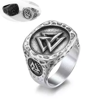 Мужские кольца, винтажные скандинавские викинги, треугольные кольца на палец из нержавеющей стали для мужчин, ювелирные изделия в стиле хип-хоп, черные, серебряные аксессуары для вечеринок 8# серебряный