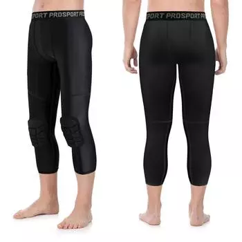 Мужские колготки для фитнеса с защитой колена, компрессионные штаны, штаны против столкновений, баскетбольные штаны с наколенниками, защитное снаряжение для занятий спортом на открытом воздухе 2XL чёрный