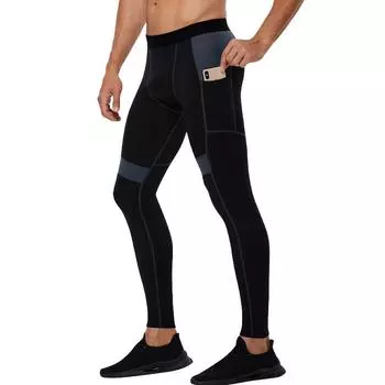 Мужские колготки одного цвета с карманами, высокоэластичные спортивные быстросохнущие влагоотводящие брюки для фитнеса и фитнеса L чёрный