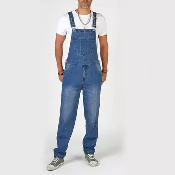 Мужские комбинезоны Комбинезоны Высокие джинсы Джинсовый комбинезон с регулируемыми бретелями Свободный рабочий комбинезон Рабочие брюки L синий