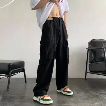 Мужские комбинезоны, модные свободные днища, мужские брюки, винтажные брюки свободного покроя, мужские спортивные комбинезоны M чёрный
