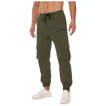 Мужские комбинезоны, повседневные брюки с несколькими карманами и завязками, походные брюки, хлопковые саржевые брюки L армия зеленый