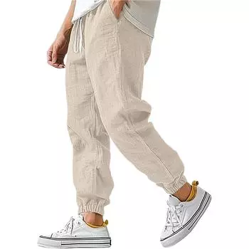 Мужские комбинезоны, повседневные брюки с несколькими карманами и завязками, походные брюки, хлопковые саржевые брюки XL бежевый