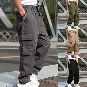 Мужские комбинезоны, повседневные брюки с несколькими карманами и завязками, походные брюки, хлопковые саржевые брюки L