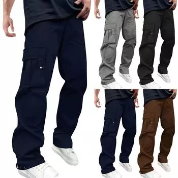 Мужские комбинезоны, повседневные брюки с несколькими карманами и завязками, походные брюки, хлопковые саржевые брюки L чёрный