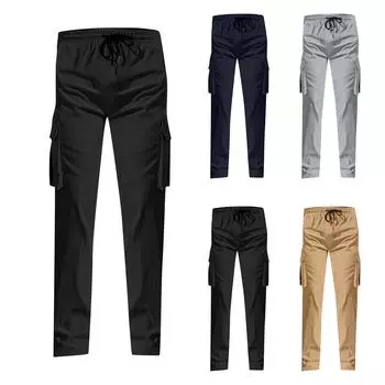 Мужские комбинезоны, повседневные брюки с несколькими карманами и завязками, походные брюки, хлопковые саржевые брюки L чёрный