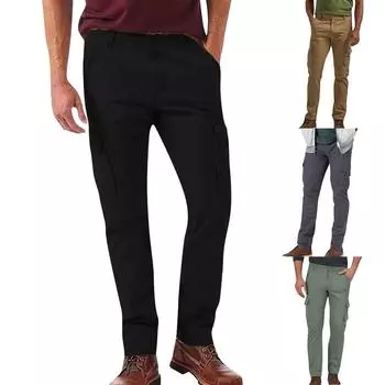 Мужские комбинезоны, повседневные брюки с несколькими карманами и завязками, походные брюки, хлопковые саржевые брюки L чёрный