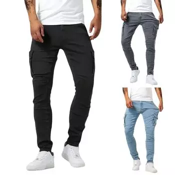 Мужские комбинезоны, повседневные брюки с несколькими карманами и завязками, походные брюки, хлопковые саржевые брюки L чёрный