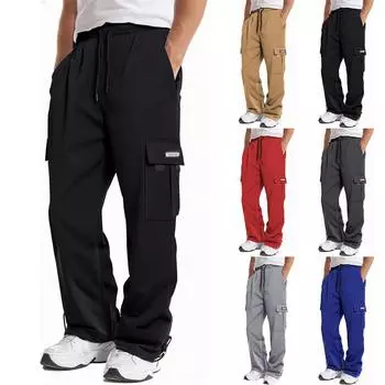 Мужские комбинезоны, повседневные брюки с несколькими карманами и завязками, походные брюки, хлопковые саржевые брюки L чёрный
