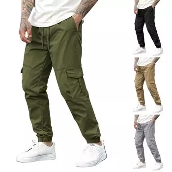 Мужские комбинезоны, повседневные брюки с несколькими карманами и завязками, походные брюки, хлопковые саржевые брюки L армия зеленый