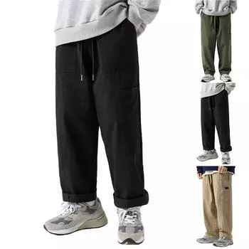Мужские комбинезоны, повседневные свободные брюки, прямые японские укороченные брюки XXXL чёрный