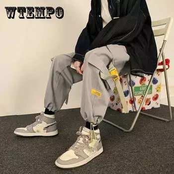 Мужские комбинезоны, свободные весенние студенческие универсальные прямые повседневные модные брюки с девятью точками на шнурке XXL чёрный