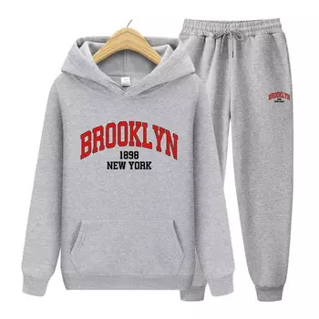 Мужские комплекты 1898 Толстовка с принтом «Бруклин» Спортивный костюм Спортивный костюм Комплект из 2 предметов Толстовка + брюки Костюм Толстовка Спортивная одежда для бега S