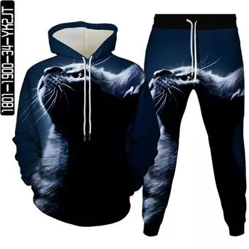 Мужские комплекты Galaxy Lightning Animal Cat с 3D принтом, женская спортивная одежда, спортивный костюм, толстовки + брюки, костюм из 2 предметов, большие размеры S-6 XL