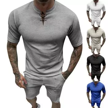 Мужские комплекты из 2 предметов, летние повседневные футболки с короткими рукавами и классические спортивные шорты, комплект спортивного костюма L чёрный