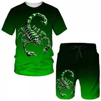 Мужские комплекты из двух предметов с градиентом скорпиона, футболка/шорты/костюм в стиле хип-хоп, уличная одежда для мужчин/женщин, летний спортивный костюм из двух предметов 3XL