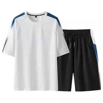 Мужские комплекты летний спортивный костюм из двух частей футболка + шорты мужской модный спортивный костюм повседневная одежда L чёрный
