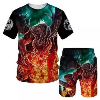 Мужские комплекты одежды, летние милые футболки для мальчиков, короткие штаны, комплект из 2 предметов, костюмы для мужчин, повседневные костюмы S