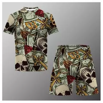 Мужские комплекты одежды, летние милые футболки для мальчиков, короткие штаны, комплект из 2 предметов, костюмы для мужчин, повседневные костюмы S