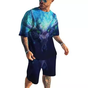 Мужские комплекты одежды, летние милые футболки для мальчиков, короткие штаны, комплект из 2 предметов, костюмы для мужчин, повседневные костюмы S