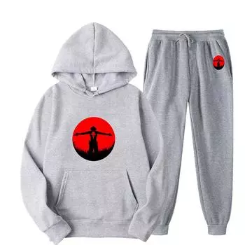 Мужские комплекты с капюшоном из 2 предметов, толстовки с капюшоном и спортивные штаны, весна-осень, повседневные комплекты с капюшоном из аниме-сериалов для мужчин и женщин из чистого хлопка с принтом S