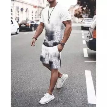 Мужские комплекты с принтом, футболки, шорты, летние спортивные костюмы, модная спортивная одежда, мужской комплект для бега, повседневная уличная одежда, мужской спортивный костюм, одежда S
