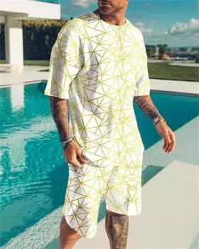 Мужские комплекты, шорты, уличная футболка, мужской спортивный костюм из 2 предметов, летняя спортивная одежда, футболка с короткими рукавами, шорты, костюм, мужская одежда S