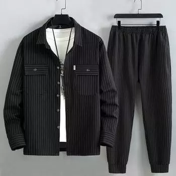 Мужские комплекты в полоску рубашки брюки осень-зима мода повседневная куртка 10XL