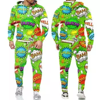 Мужские комплекты, забавные толстовки и штаны с 3D принтом граффити, мужской спортивный костюм, трендовая спортивная одежда в стиле хип-хоп, костюмы из 2 предметов, одежда большого размера 4XL