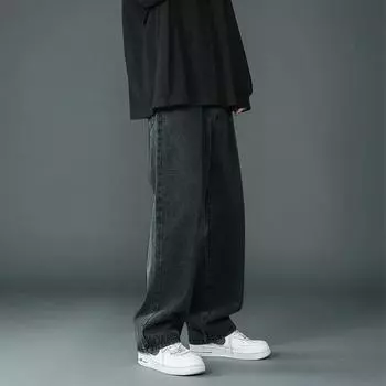 Мужские корейские модные повседневные длинные джинсы классические прямые джинсы широкие брюки однотонные XXXL белый