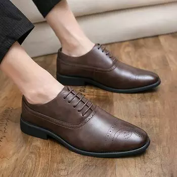 Мужские коричневые броги дерби формальные деловые кожаные туфли мужские черные свадебные классические туфли под смокинг большие размеры EU: 38 чёрный