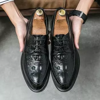 Мужские коричневые оксфорды в стиле ретро, черные, формальные, деловые, дерби, выпускной, смокинг, вечерние, кожаные туфли, большой размер EU:38 чёрный