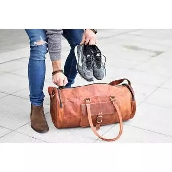 Мужские коричневые винтажные дорожные сумки из козьей кожи из натуральной тонкой дорожной сумки для спортзала 30 x 10 x 10 in коричневый