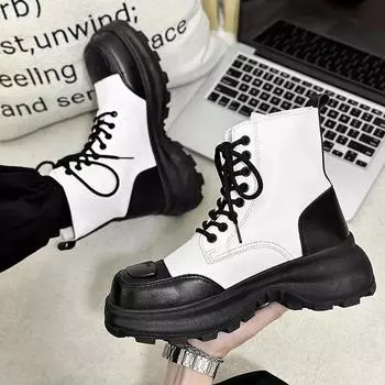 Мужские короткие ботинки на толстой подошве 2024 года, осень-зима, новые британские мотоциклетные ботинки, модная повседневная обувь для прогулок 39 белый