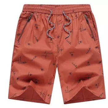 Мужские короткие брюки из хлопка, свободные брюки с пятью точками, пляжные брюки, повседневные летние тонкие брюки L кирпич красный