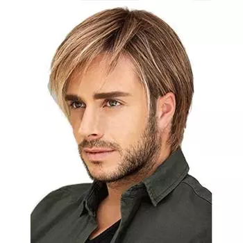 Мужские короткие парики Коричневые светлые волосы Синтетический парик с челкой Костюм на Хэллоуин Косплей Парик для повседневного использования Натуральный термостойкий парик золотисто-коричневый