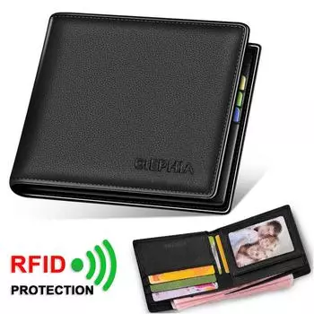 Мужские кошельки из натуральной кожи с RFID-блокировкой, короткий тонкий верхний слой из воловьей кожи, кошелек с несколькими держателями для карт, сумки для денег, подарок для него чёрный