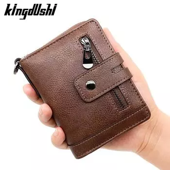 Мужские кошельки кожаные с двойной молнией, держатель для карт, короткий мужской кошелек с карманом для монет, винтажные брендовые мужские кошельки высокого качества чёрный