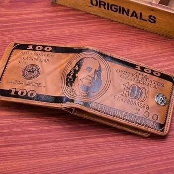 Мужские кошельки с рисунком в виде 100 долларов США, мужской кожаный кошелек с фотодержателем для карт, модный кошелек большой емкости коричневый