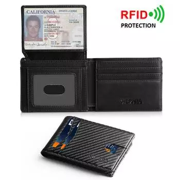 Мужские кошельки, тонкий двойной RFID-блокирующий защитный тонкий короткий многофункциональный кошелек с 2 ID-окнами, зажимами для денег чёрный