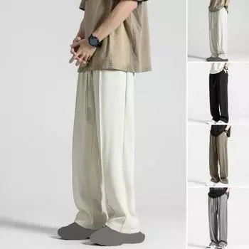 Мужские костюмные брюки Свободные ледяные шелковые быстросохнущие эластичные талии на шнурке с широкими боковыми карманами Сплошной цвет Спортивные спортивные штаны для тренировок Длинные брюки 3XL чёрный