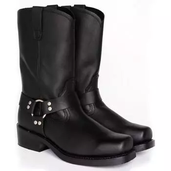Мужские ковбойские кожаные сапоги в ретро-стиле, британские сапоги до середины голени с пряжкой, рыцарские сапоги с квадратным носком, ботильоны на среднем каблуке, сапоги для верховой езды 39 чёрный