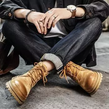 Мужские ковбойские сапоги из натуральной кожи 2024 года, новые нескользящие кроссовки высшего качества для отдыха на открытом воздухе, повседневные теплые мужские зимние сапоги из натуральной коровьей кожи 39