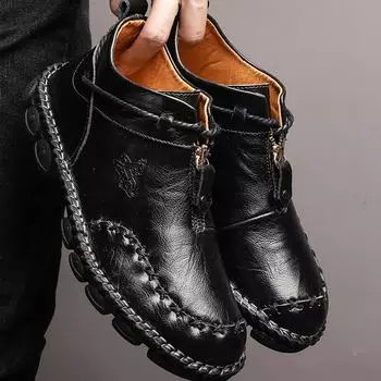 Мужские кожаные ботильоны большого размера 38-48, повседневная кожаная обувь ручной работы с высоким берцем 38 коричневый