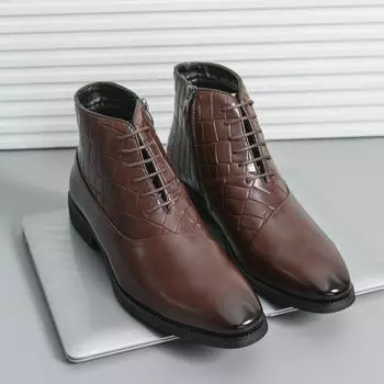 Мужские кожаные ботинки большого размера, осенне-зимние, новые высокие кожаные туфли, модные деловые туфли со шнуровкой, можно 38