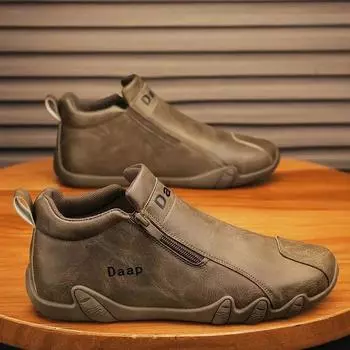 Мужские кожаные ботинки ботильоны повседневные кожаные лоферы на молнии удобные формальные на плоской подошве однотонные белые туфли для вождения 39 коричневый