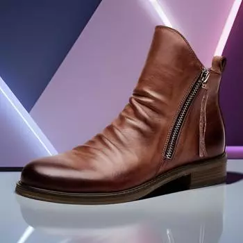 Мужские кожаные ботинки челси, модные высокие ботинки с кисточками и молнией, весна-осень, ботильоны для мужчин, комфорт, большие размеры 38-48 39 коричневый