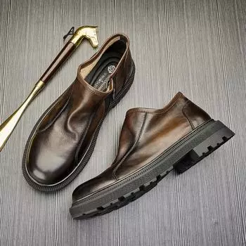 Мужские кожаные ботинки из кожи в стиле ретро, модные средние ботинки, зимние мужские ботинки Martin с круглой головкой и молнией 38 хаки