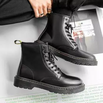 Мужские кожаные ботинки Martin осень 2022 года: Официальная и повседневная модная обувь средней высоты 39 чёрный